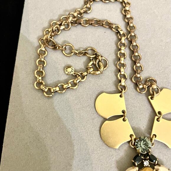 J. Crew Gold Tone Multicolor Earth Tones Rhinestone Pendant Necklace - Picture 4 of 4